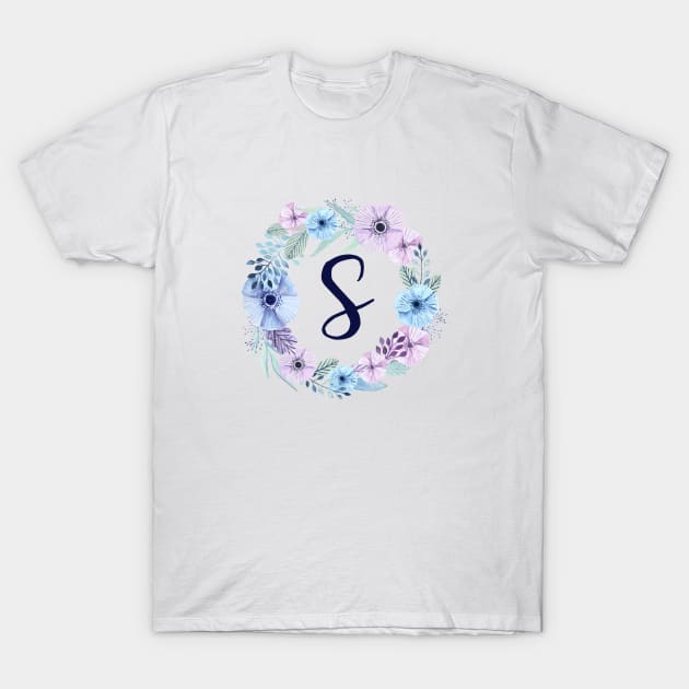 Floral Monogram S Icy Winter Blossoms T-Shirt by floralmonogram